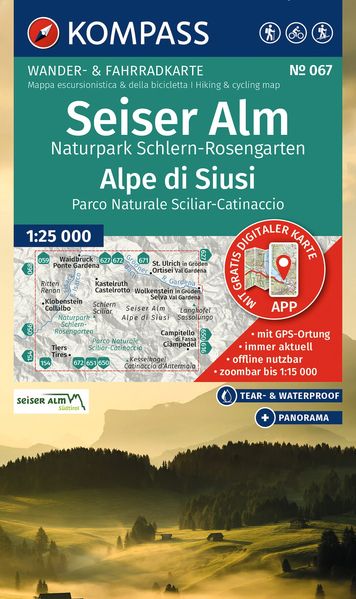 KOMPASS Wanderkarte 067 Seiser Alm Naturpark Schlern-Rosengarten / Alpe di Siusi Parco Naturale Sciliar-Catinaccio 1:25.000