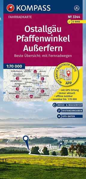 KOMPASS Fahrradkarte 3344 Ostallgäu Pfaffenwinkel Außerfern 1:70.000