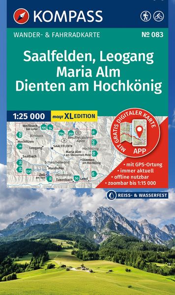 KOMPASS Wanderkarte 083 Saalfelden Leogang Maria Alm Dienten am Hochkönig 1:25.000