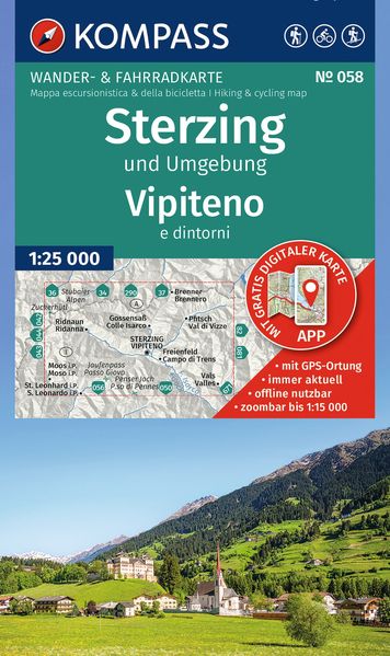 KOMPASS Wanderkarte 058 Sterzing und Umgebung / Vipiteno e dintorni 1:25.000