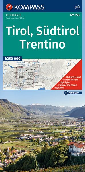 KOMPASS Autokarte Tirol Südtirol Trentino/Tirolo Alto Adige Trentino 1:250.000