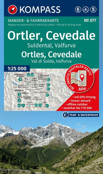 KOMPASS Wanderkarte 077 Ortler Cevedale Suldental Valfurva / Ortles Cevedale Val di Solda Valfura 1:25.000