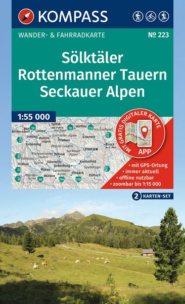 KOMPASS Wanderkarten-Set 223 Sölktäler Rottenmanner Tauern Seckauer Alpen (2 Karten) 1:55.000