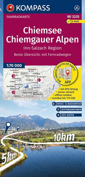 KOMPASS Fahrradkarte 3335 Chiemsee Chiemgauer Alpen Inn-Salzach-Region 1:70.000