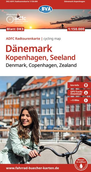 BVA ADFC Radtourenkarte Dänemark Kopenhagen Seeland/Denmark Copenhagen Zealand 1:150.000