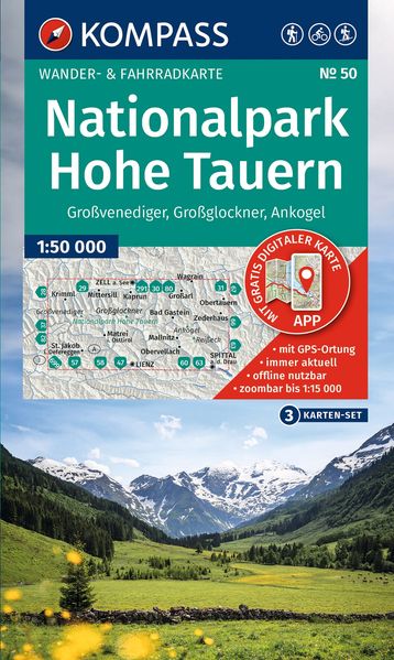 KOMPASS Wanderkarten-Set 50 Nationalpark Hohe Tauern Großvenediger Großglockner Ankogel (3 Karten) 1:50.000