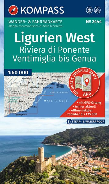 KOMPASS Wanderkarte 2444 Ligurien West - Riviera di Ponente Ventimiglia bis Genua 1:60.000