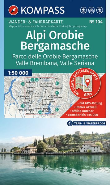 KOMPASS Wanderkarte 104 Alpi Orobie Bergamasche Parco delle Orobie Bergamasche Valle Brembana Valle Seriana 1:50.000