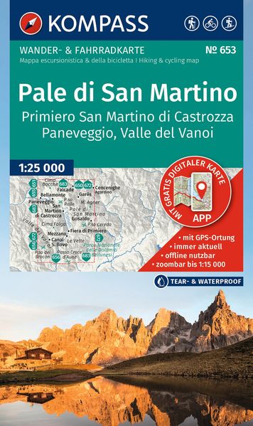 KOMPASS Wanderkarte 653 Pale di San Martino Primiero San Martino di Castrozza Paneveggio Valle del Vanoi 1:25.000