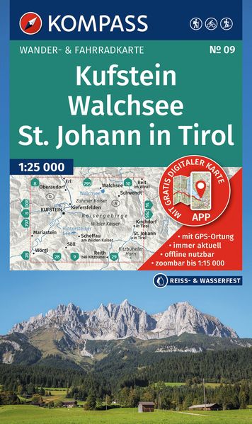KOMPASS Wanderkarte 09 Kufstein Walchsee St. Johann in Tirol 1:25.000