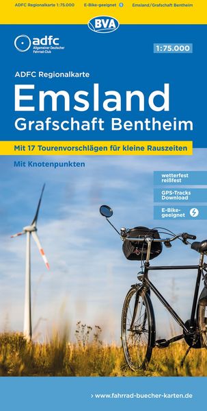BVA ADFC Regionalkarte Emsland Grafschaft Bentheim mit Knotenpunkten 1:75.000