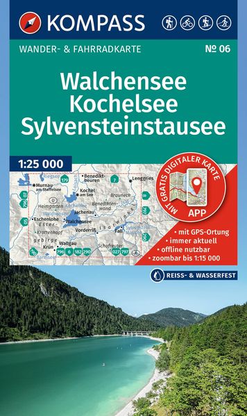 KOMPASS Wanderkarte 06 Walchensee Kochelsee Sylvensteinstausee 1:25.000