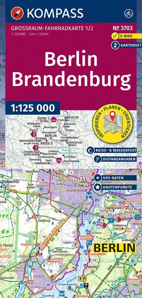KOMPASS Großraum Fahrradkarte 3703 Berlin-Brandenburg mit Knotenpunkten 1:125.000