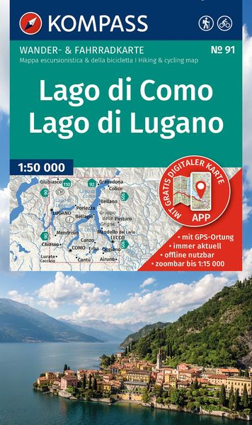 KOMPASS Wanderkarte 91 Lago di Como Lago di Lugano 1:50.000