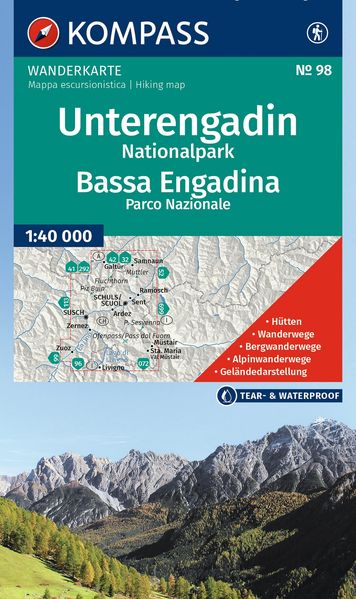 KOMPASS Wanderkarte 98 Unterengadin Nationalpark / Bassa Engadina Parco Nazionale 1:40.000