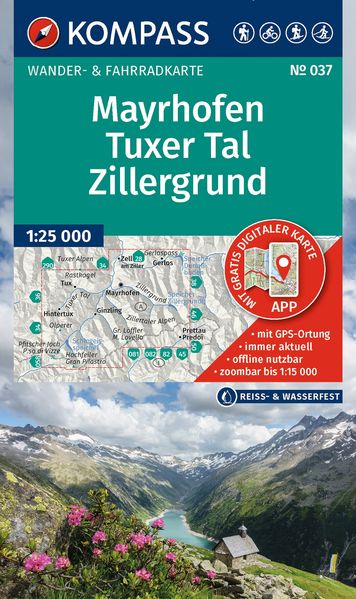 KOMPASS Wanderkarte 037 Mayrhofen Tuxer Tal Zillergrund 1:25.000
