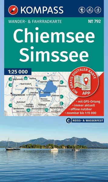 KOMPASS Wanderkarte 792 Chiemsee Simssee 1:25.000