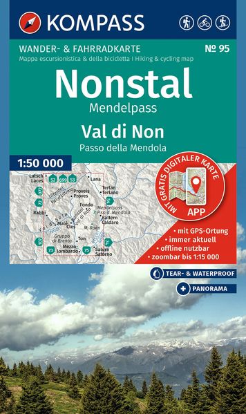 KOMPASS Wanderkarte 95 Nonstal Mendelpass Val di Non Passo della Mendola 1:50.000