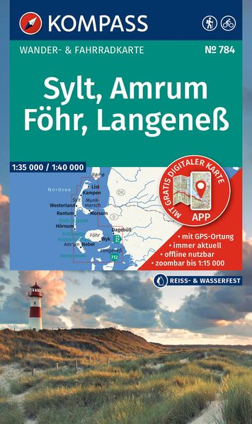 KOMPASS Wanderkarte 784 Sylt Amrum Föhr Langeneß 1:35.000