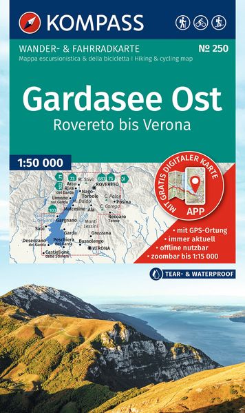 KOMPASS Wanderkarte 250 Gardasee Ost Rovereto bis Verona 1:50.000