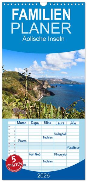 Familienplaner 2026 - Äolische Inseln mit 5 Spalten (Wandkalender 21 x 45 cm) CALVENDO