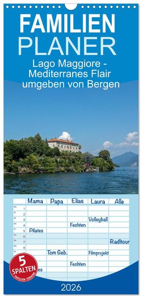 Familienplaner 2026 - Lago Maggiore - Mediterranes Flair umgeben von Bergen mit 5 Spalten (Wandkalender 21 x 45 cm) CALVENDO