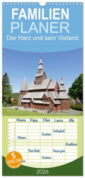 Familienplaner 2026 - Der Harz und sein Vorland mit 5 Spalten (Wandkalender 21 x 45 cm) CALVENDO