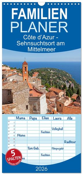 Familienplaner 2026 - Côte d'Azur - Sehnsuchtsort am Mittelmeer mit 5 Spalten (Wandkalender 21 x 45 cm) CALVENDO