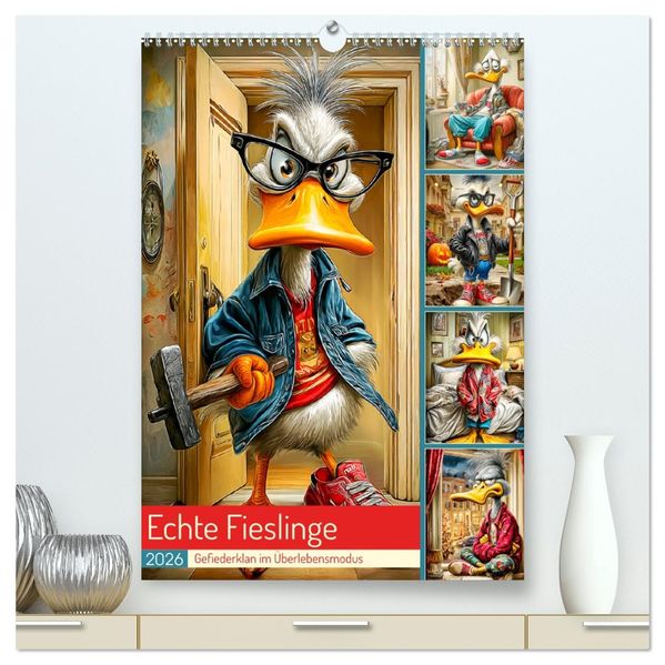 Echte Fieslinge. Gefiederklan im Überlebensmodus (hochwertiger Premium Wandkalender 2026 DIN A2 hoch) Kunstdruck in Hochglanz