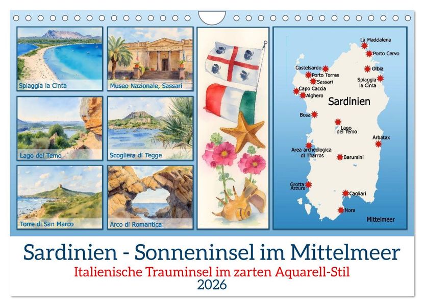 Sardinien - Sonneninsel im Mittelmeer (Wandkalender 2026 DIN A4 quer) CALVENDO Monatskalender