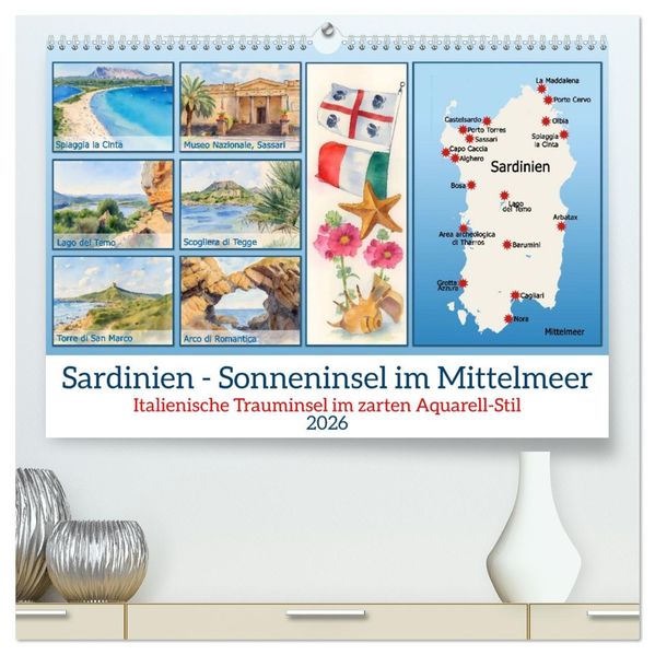 Sardinien - Sonneninsel im Mittelmeer (hochwertiger Premium Wandkalender 2026 DIN A2 quer) Kunstdruck in Hochglanz