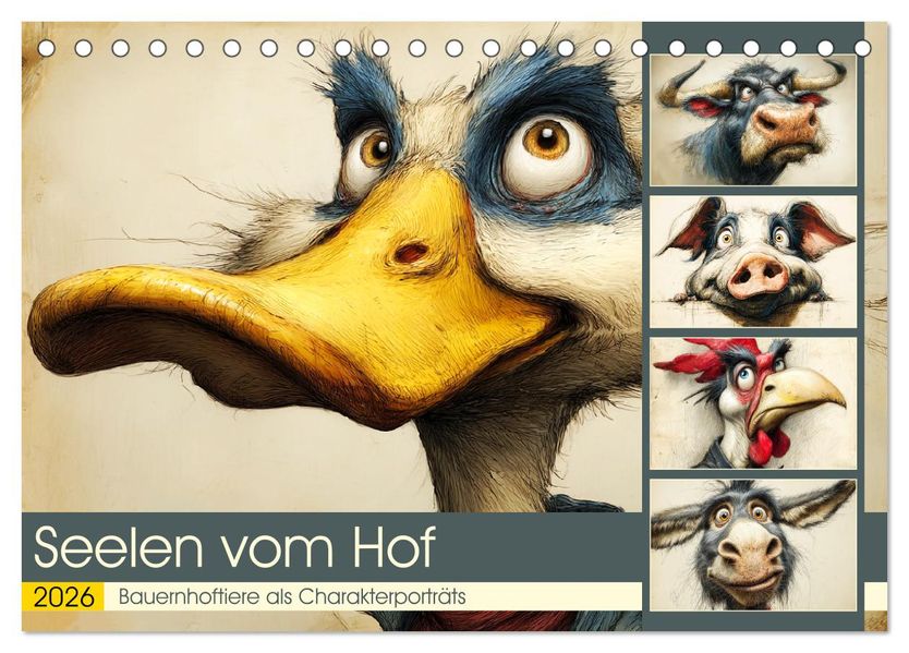 Seelen vom Hof. Bauernhoftiere als Charakterporträts (Tischkalender 2026 DIN A5 quer) CALVENDO Monatskalender