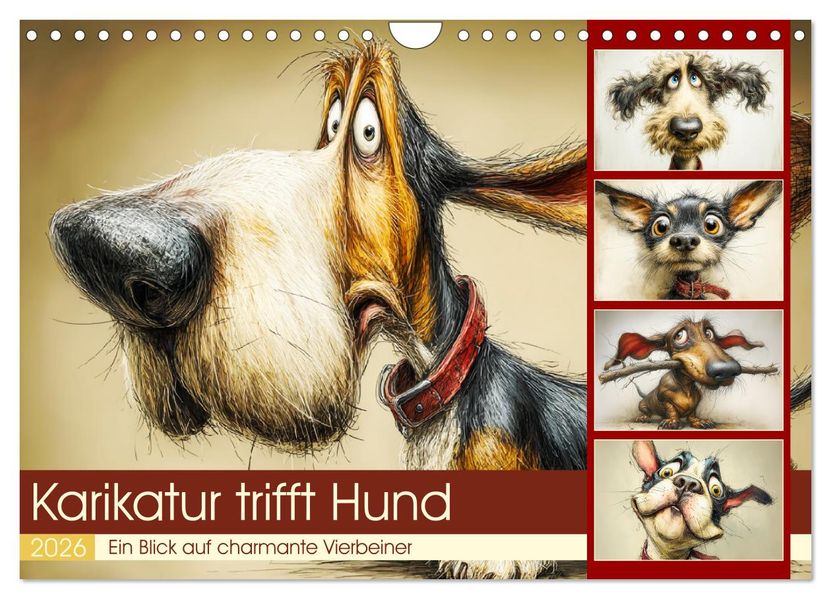 Karikatur trifft Hund. Ein Blick auf charmante Vierbeiner (Wandkalender 2026 DIN A4 quer) CALVENDO Monatskalender