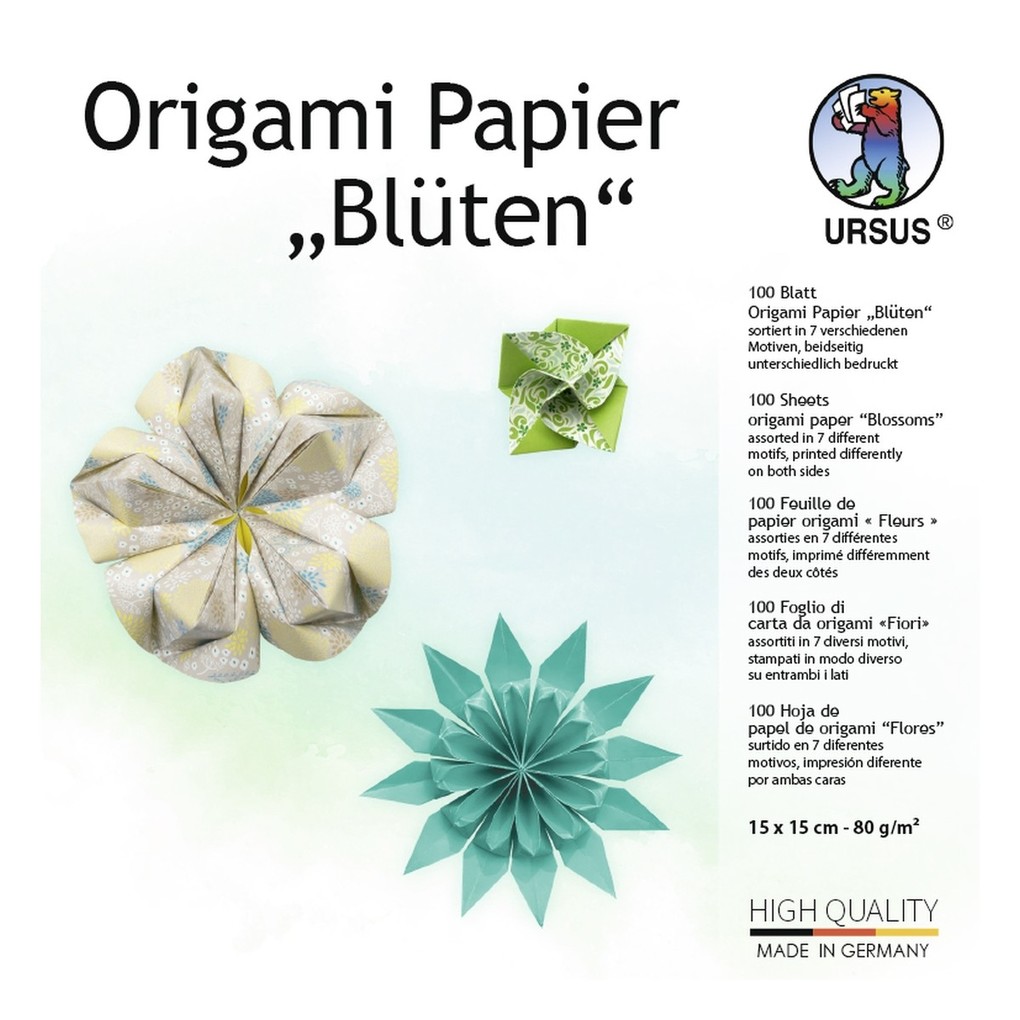 URSUS Falten Origami Papier 'Blüten' blau/grün 100 Blatt