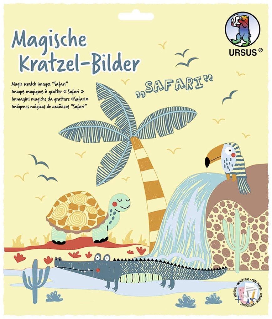 URSUS Kinder-Bastelsets Magische Kratzel-Bilder 'Safari' 4er Set