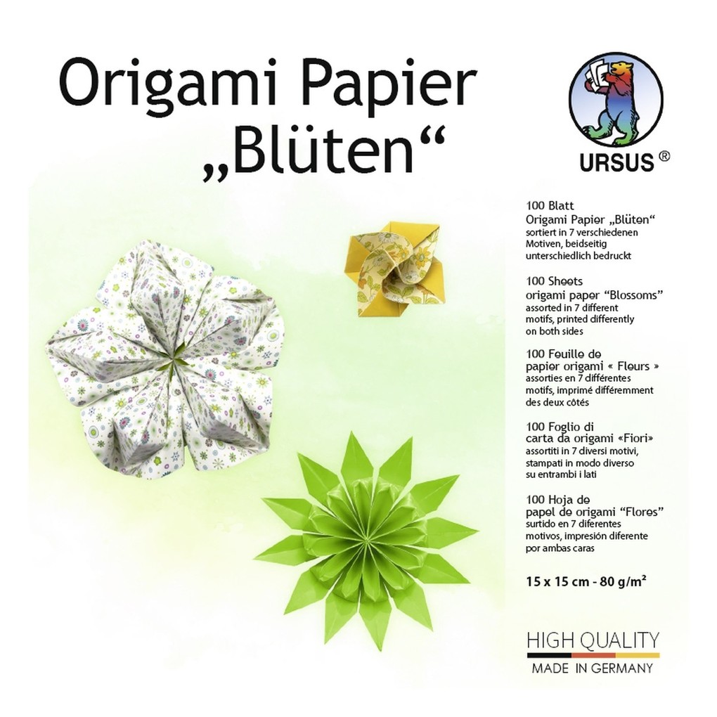 URSUS Falten Origami Papier 'Blüten' gelb/grün 100 Blatt