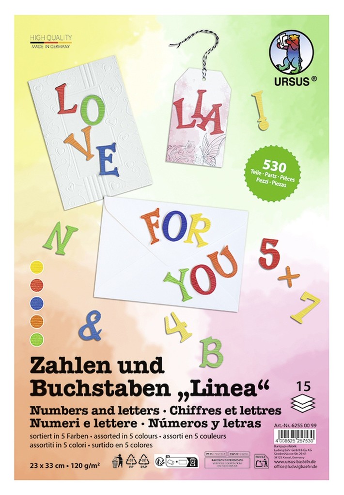 URSUS Kinderbasteln Zahlen und Buchstaben 'Linea' 15 Blatt