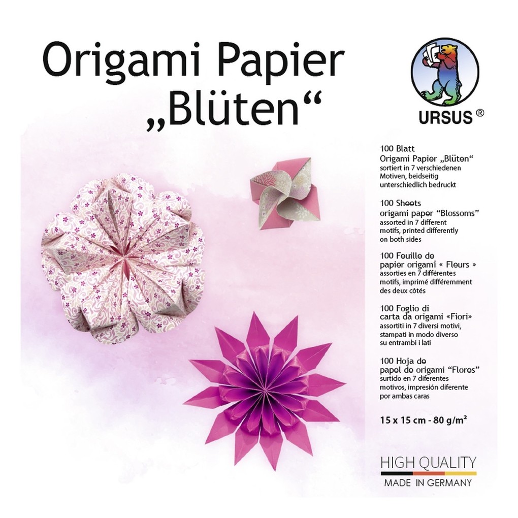 URSUS Falten Origami Papier 'Blüten' rosa/orange 100 Blatt