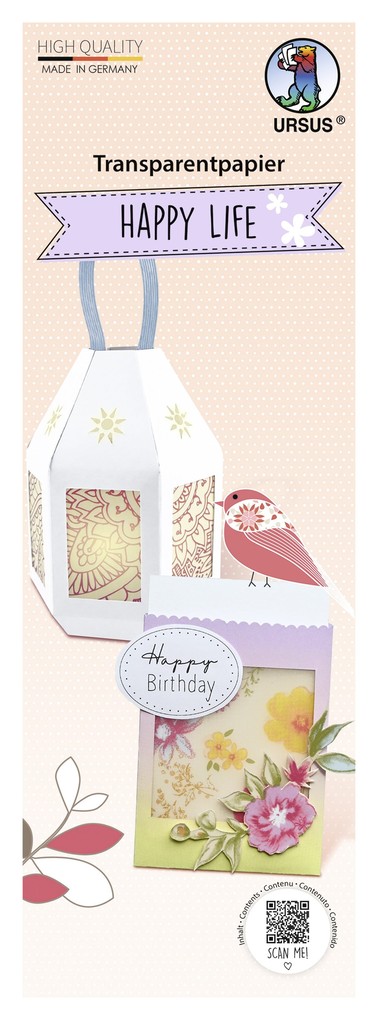 URSUS Basispapiere Transparentpapier 'Happy Life' 10 x 27 cm