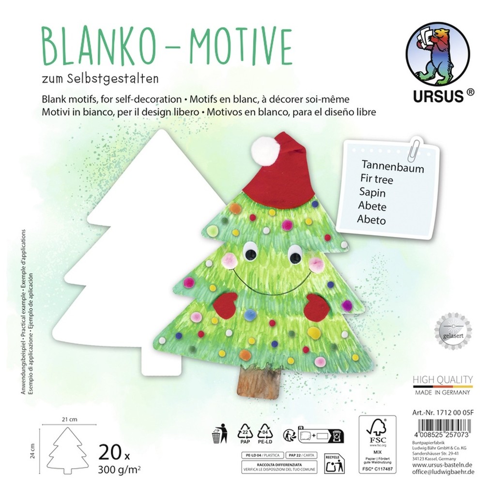 URSUS Kinderbasteln Blanko-Motive 'Tannenbaum' 20 Blatt