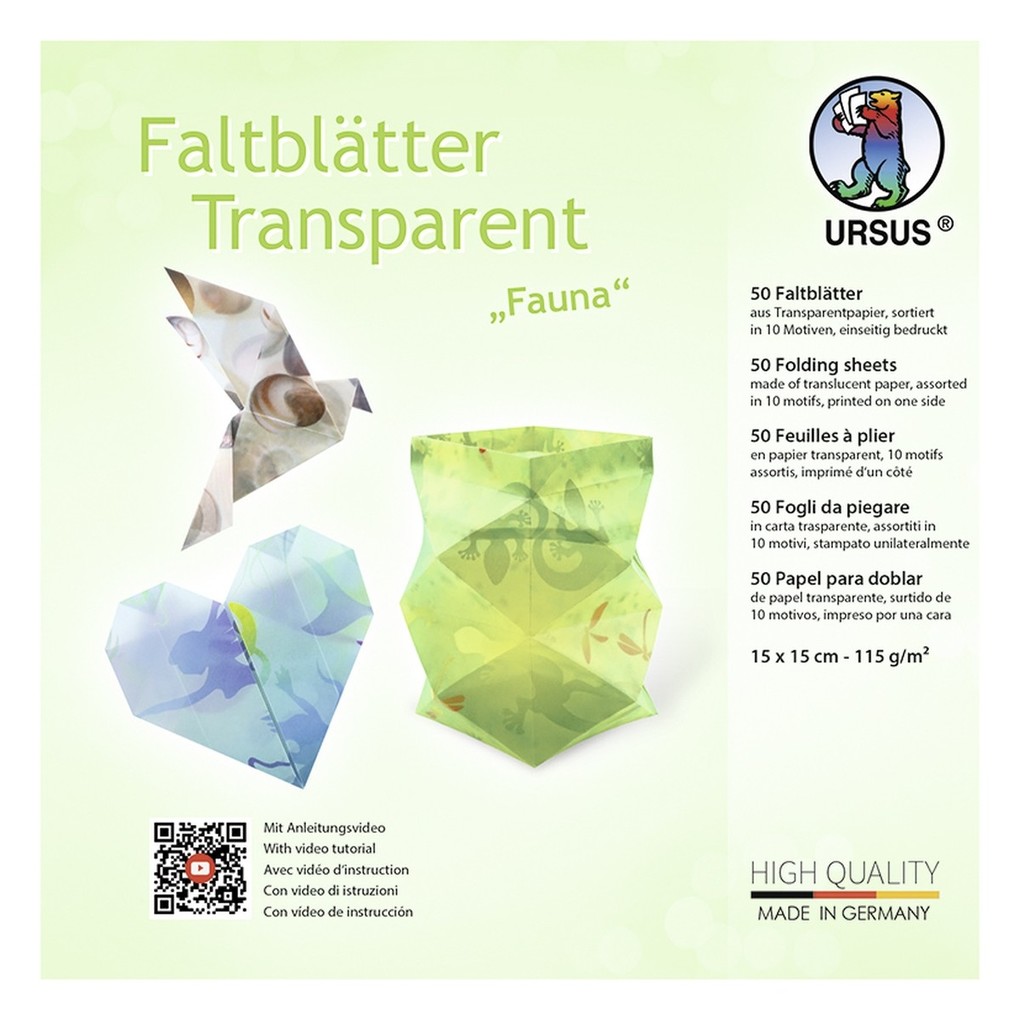 URSUS Faltblätter Transparent 'Fauna' 15 x 15 cm 50 Blatt