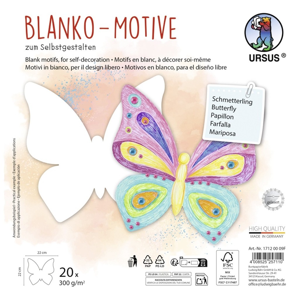 URSUS Kinderbasteln Blanko-Motive 'Schmetterling' 20 Blatt