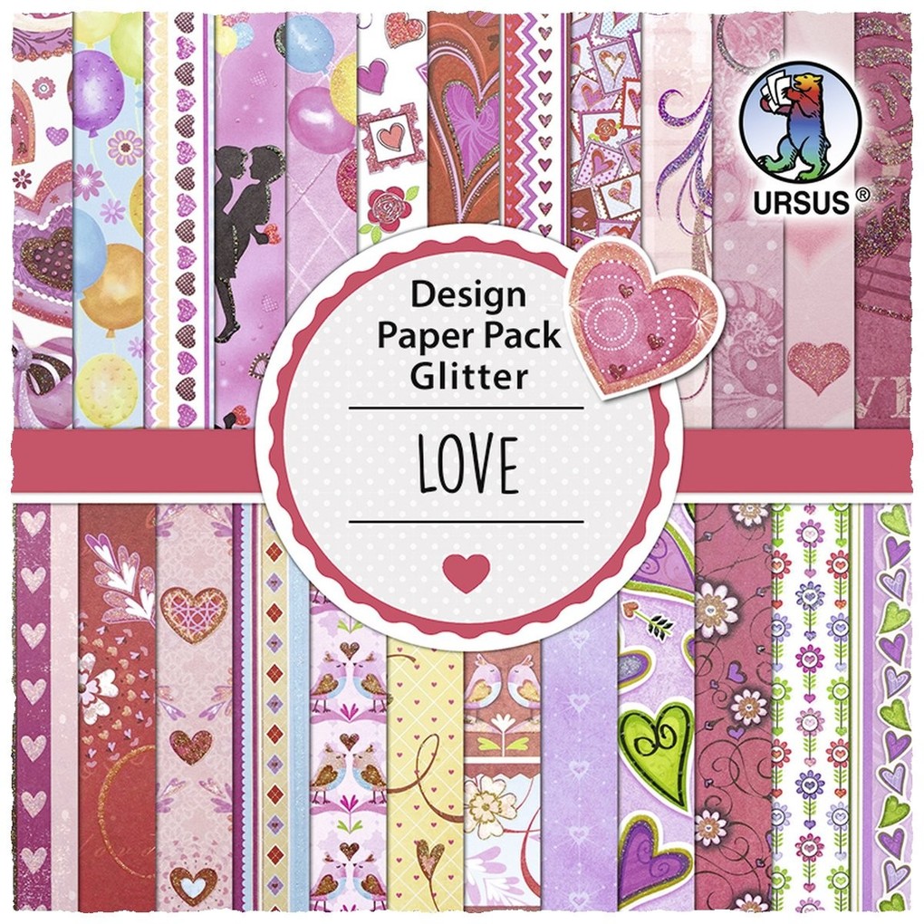 URSUS Spezialpapiere Design Paper Pack Glitter 'Love' 30 Blatt