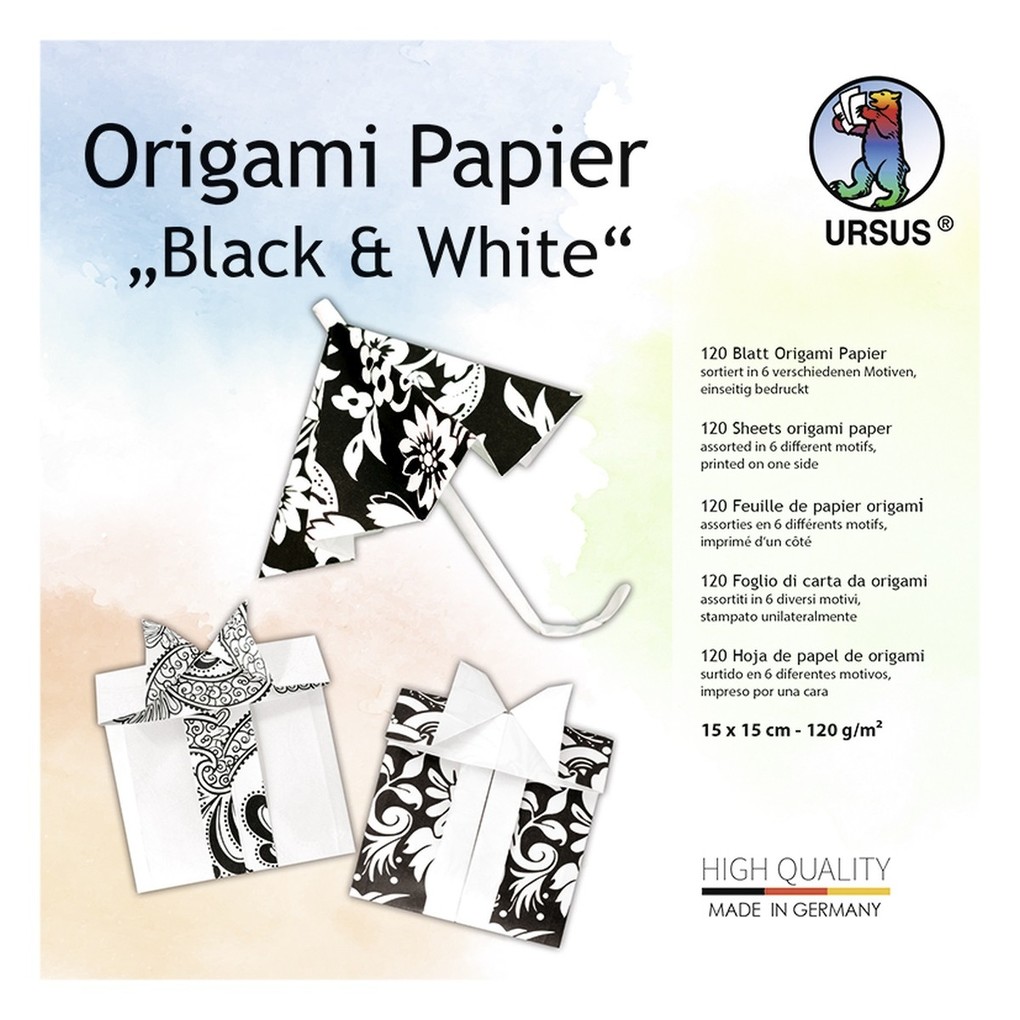 URSUS Falten Origami Papier 'Black & White' 15 x 15 cm 120 Blatt
