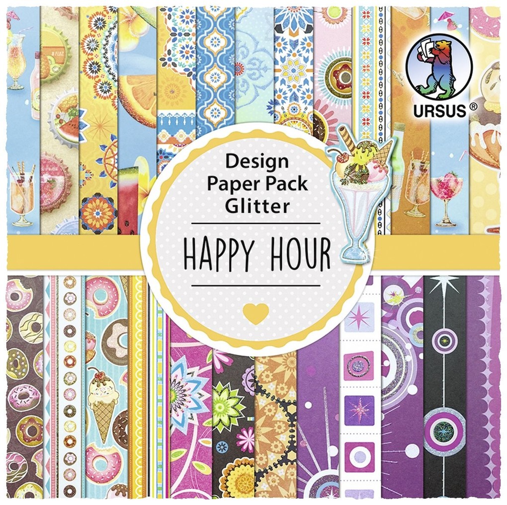 URSUS Spezialpapiere Design Paper Pack Glitter 'Happy Hour' 30 Blatt