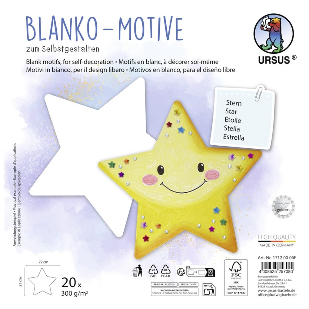 URSUS Kinderbasteln Blanko-Motive 'Stern' 20 Blatt