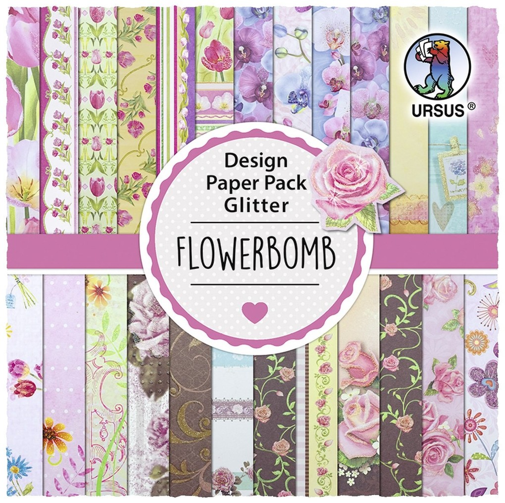 URSUS Spezialpapiere Design Paper Pack Glitter 'Flowerbomb' 30 Blatt