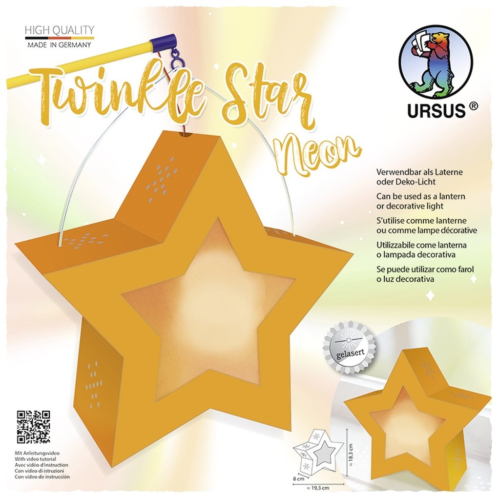 URSUS Laternenzeit Twinkle Star 'Neon' leuchtorange