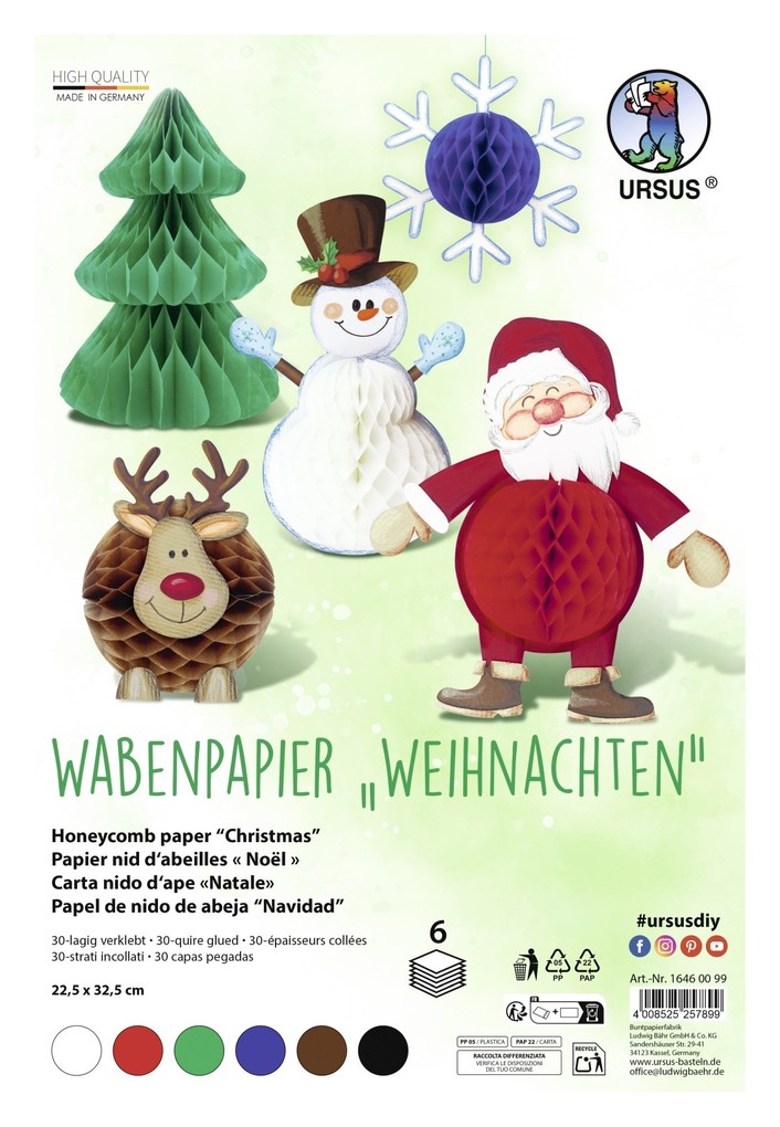 URSUS Basispapiere Wabenpapier 'Weihnachten' 225 x 325 cm 6 Blatt