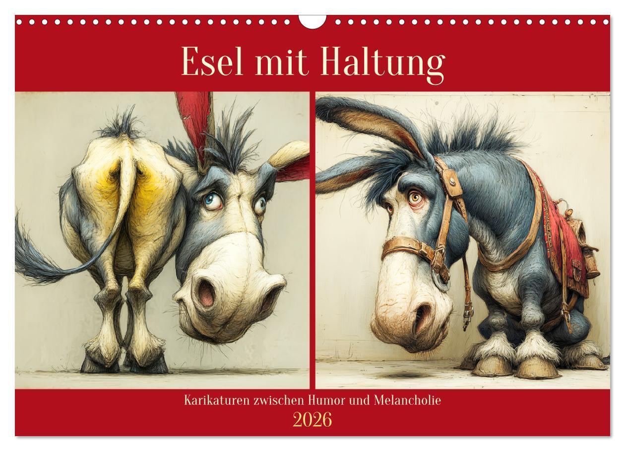 Esel mit Haltung. Karikaturen zwischen Humor und Melancholie (Wandkalender 2026 DIN A3 quer) CALVENDO Monatskalender